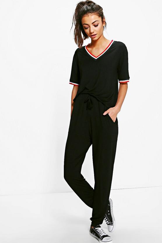 Tall Abra Sports Rib Detail T-Shirt & Jogger Set